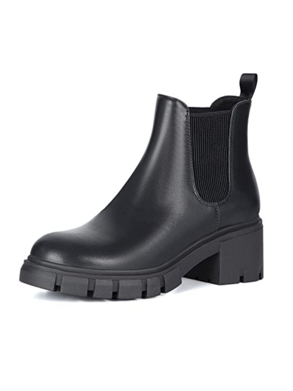 Faux Leather Chelsea Ankle Booties Chunky Heel Lug Sole Slip On